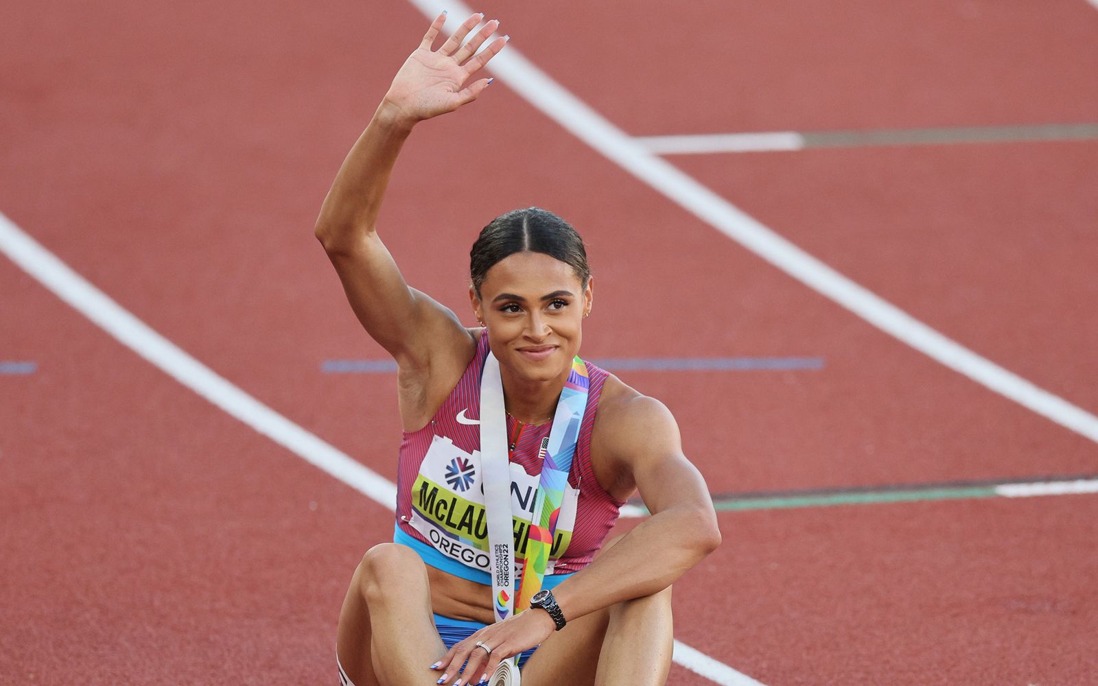 Sydney McLaughlin-Levrone after her world 400m hurdles record performance in Oregon