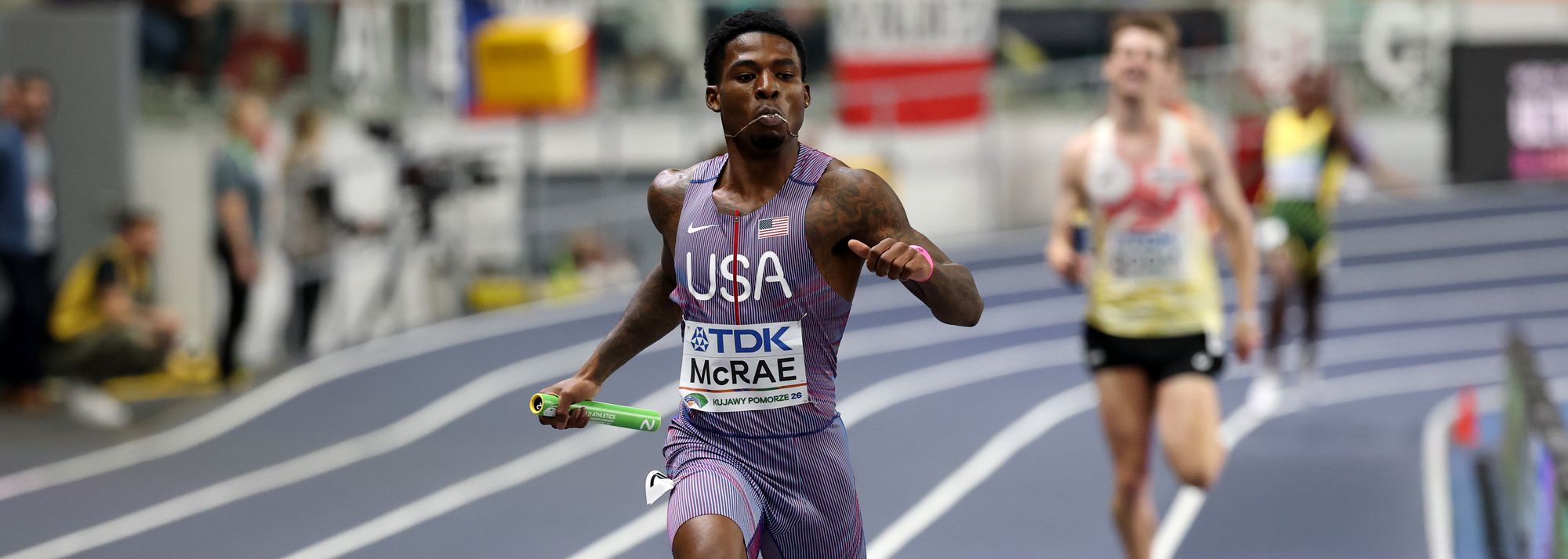 After missing out on the individual 400m title, Khaleb McRae gained redemption by anchoring USA to victory in the men’s 4x400m