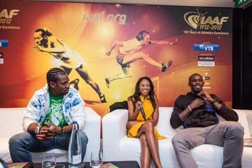 Yohan Blake, Allyson Felix and Usain Bolt in Barcelona