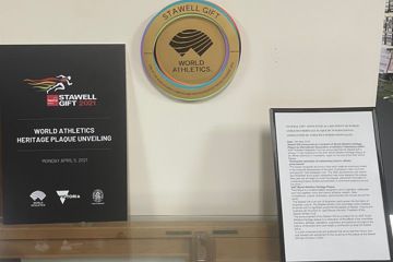 World Athletics Heritage Plaque on display in the Stawell Gift Hall of Fame, Stawell, Australia