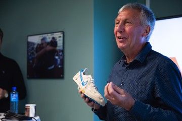 David Moorcroft and his world record shoe which he donated to MOWA