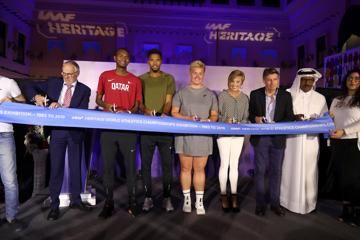 Ribbon-cutting at the IAAF Heritage Exhibition launch in Doha