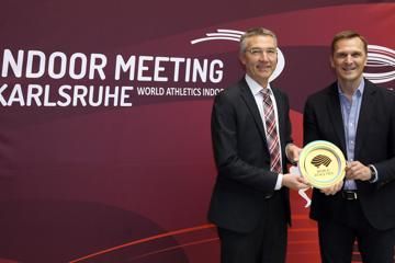 Karlsruhe City Sports Mayor receives the World Athletics Heritage Plaque for World Athletics CEO Jon Ridgeon