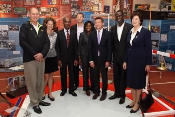 Alberto Juantorena, Sonia O'Sullivan, Don Quarrie, Steve Cram, Pauline Davis-Thompson, Sebastian Coe, David Rudisha, and Irena Szewinska at the IAAF Centenary Historic Exhibition