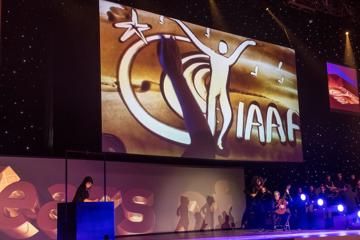 Sand artist Ilana Yahav at the IAAF Centenary Gala in Barcelona