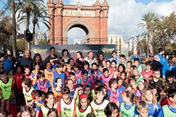 Frankie Fredericks, Pauline Davis-Thompson, Dan O'Brien, Irena Szewinska, Yelena Isinbayeva, Fermin Cacho and Meseret Defar at the IAAF/Nestlé Kids' Athletics event in Barcelona