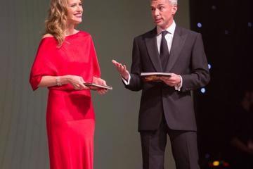 IAAF Centenary Gala in Barcelona, presenters World Triple Jump record holder Jonathan Edwards and Catalan model and actress Judit Masco